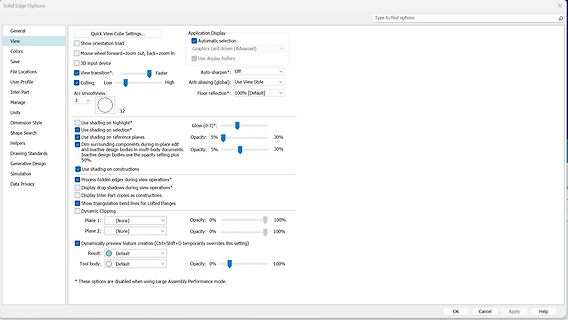 Einstellungen für Solid Edge View Optionen