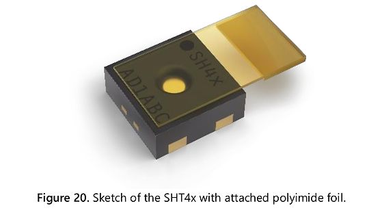 3D-Modell eines SHT4x Sensors mit Polyimidfolie