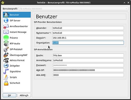 Benutzerprofil-Einstellungen der Twinkle-Software