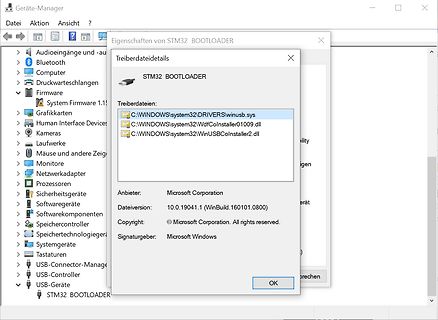Windows Eigenschaften-Dialog für STM32 BOOTLOADER Treiberdatei
