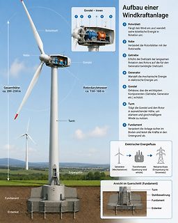 Infografik zum Aufbau einer Windkraftanlage