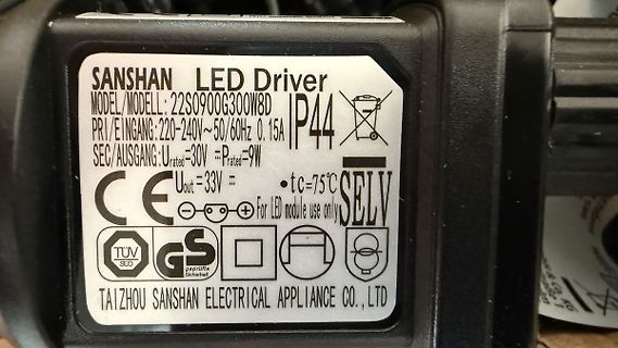 Typenschild eines Sanshan LED Drivers