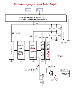 Stromversorgungsschema für ein Tacho-Projekt