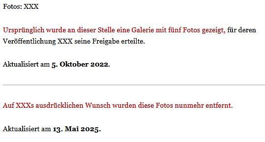 Text über entfernte Fotos und Aktualisierungsdaten