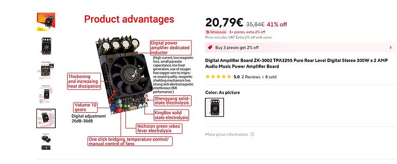 Produktseite eines Digital Audio Power Amplifier Boards
