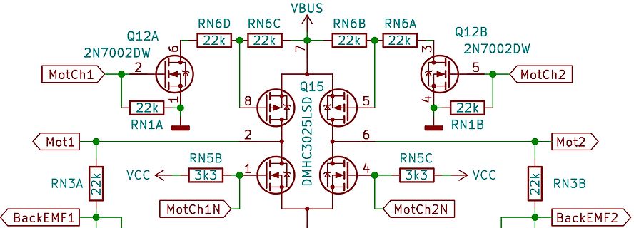 Schaltplan einer H-Brücke mit MOSFETs