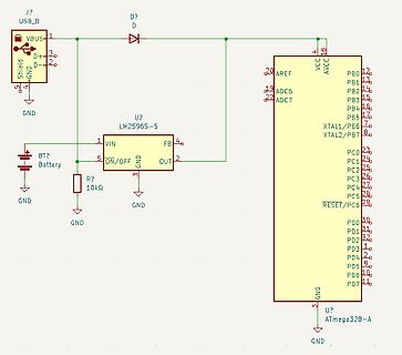 Schaltplan mit USB-Anschluss, Spannungsregler und ATmega328-A