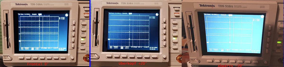 Drei Fotos von einem Tektronix TDS 510A Oszilloskop