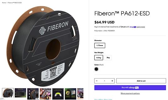 Webshop-Produktseite für 3D-Drucker Filament