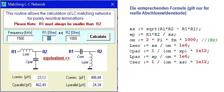 Software zur Berechnung von LC-Anpassungsnetzwerken