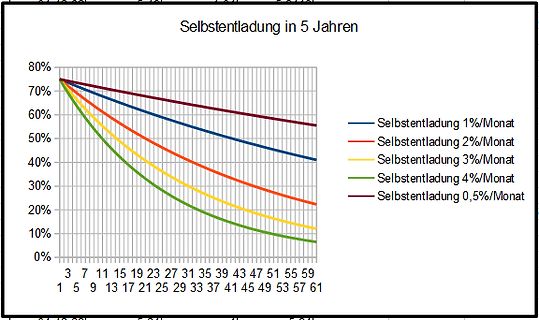 Diagramm der Selbstentladung über 5 Jahre