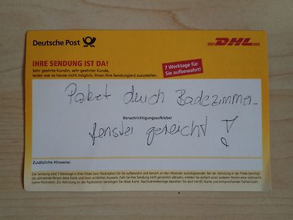 Gelber Benachrichtigungsaufkleber der Deutschen Post