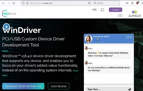 Website von WinDriver PCI/USB Custom Device Driver Development Tool