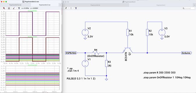 Schaltplan und Oszilloskop-Simulation in LTspice