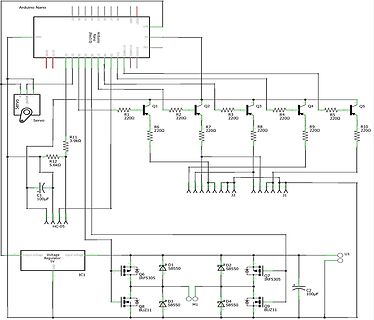 Schaltplan mit Arduino Nano, Transistoren und Leistungsteil