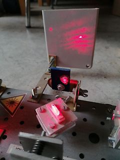 Optischer Aufbau mit Laserstrahl und Reflexionen