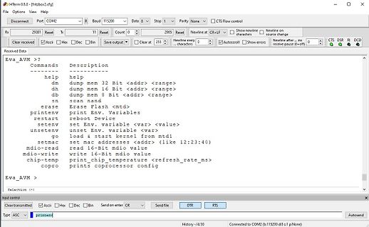 Terminal-Emulator mit Befehlsliste für Eva_AVM