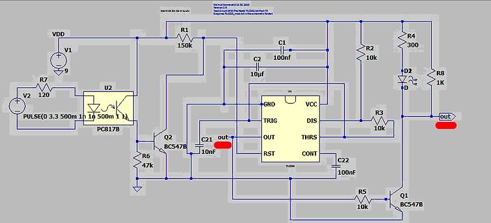 Schaltplan einer elektronischen Schaltung mit TLC555