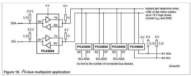Schaltplan einer I2C-Bus Multipoint Anwendung