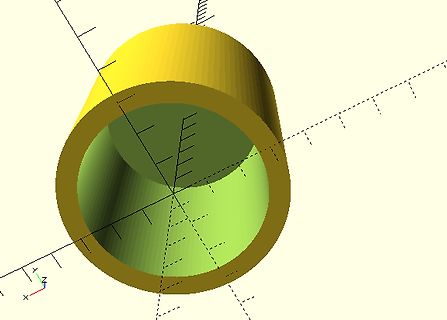 3D-Modell eines gelben Hohlzylinders in einem Koordinatensystem