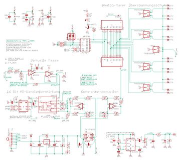 Schaltplan Analog-Multiplexer und AD-Wandler Verstärkung