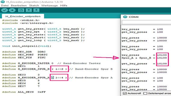 Arduino Code und Serienmonitor-Ausgabe