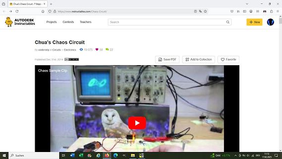 Screenshot einer Instructables-Webseite mit Video eines Oszilloskop-Aufbaus