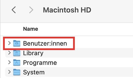 Finder-Fenster Macintosh HD mit Benutzerordner