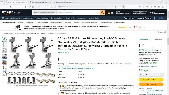 Amazon-Produktseite für Gitarrenstimmwirbel