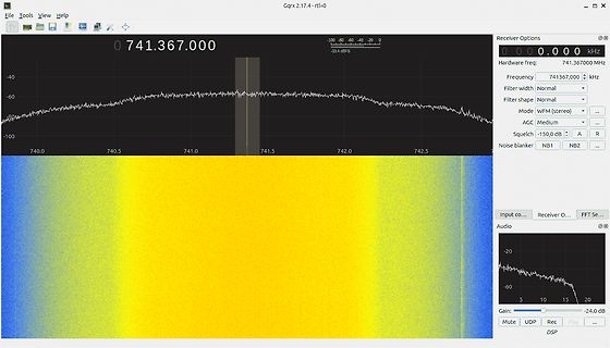 Screenshot einer SDR-Software mit Wasserfallanzeige
