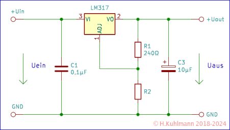 Schaltplan einer LM317 Spannungsregler-Schaltung