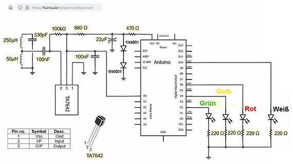 Schaltplan mit Arduino, TA7642 und LEDs