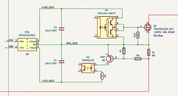 Schaltplan eines Leistungsteils mit MOSFET und Optokopplern