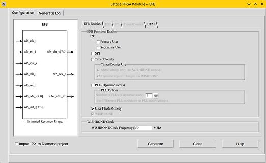 Konfigurationsfenster Lattice FPGA Module EFB