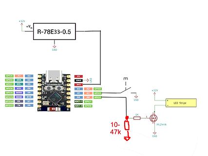 Schaltplan mit Mikrocontroller, Spannungsregler und LED-Streifen