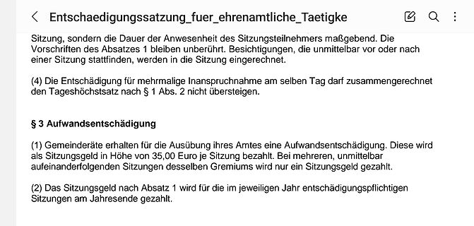 Textauszug einer Entschädigungssatzung