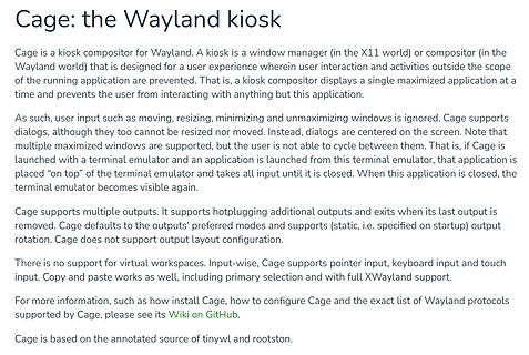 Textbeschreibung des Cage Wayland Kiosk Compositors
