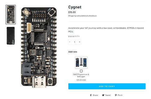 Webshop-Produktseite des Cygnet Mikrocontrollers