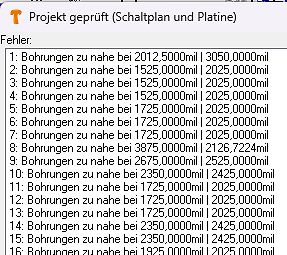 Fehlermeldung bei der Leiterplattenprüfung