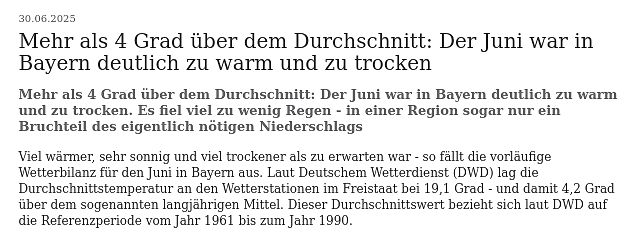Text über das Wetter in Bayern im Juni 2025