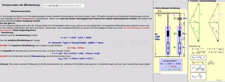 Webseite zur Kompensation der Blindleistung