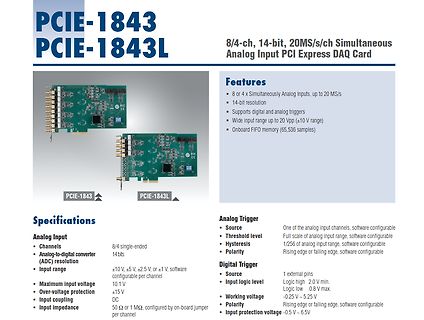 Datenblatt einer PCIe-DAQ-Karte