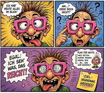Vier-Panel-Comic über schlechte Sicht