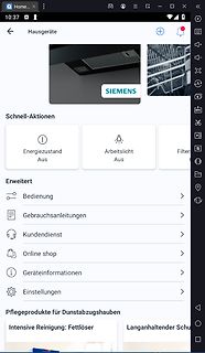 App-Screenshot einer Siemens Hausgeräte-Steuerung