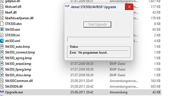 Fehlermeldung Atmel STK500 Upgrade