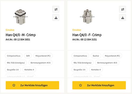 Produktseiten von Han Q4/0 Steckkontakten