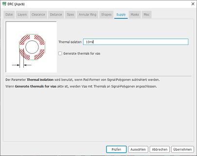 DRC Einstellungen für Thermal Isolation in einer Software