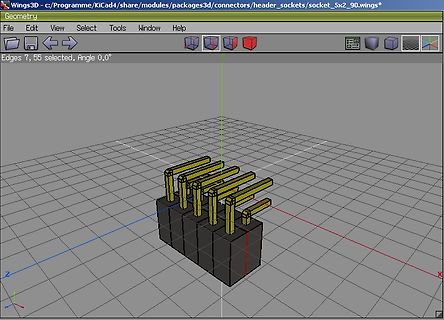 3D-Ansicht eines Header-Sockets in Wings3D