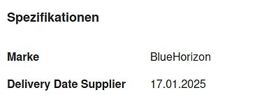Spezifikationen Tabelle