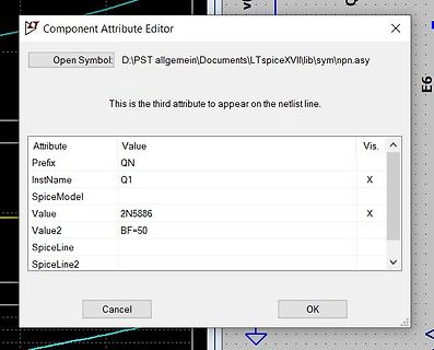 Dialogfenster Component Attribute Editor in LTspice